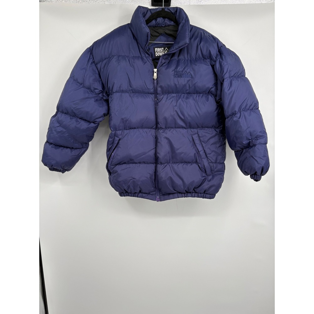 Sz S FIRST DOWN Puffer Coat Jacket Men Duck Feather REVERSIBLE NAVY BLUE/BLACK